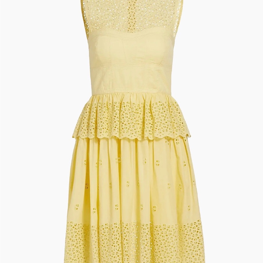 Ulla Johnson Pale Yellow Eyelet Peplum Midi Dress